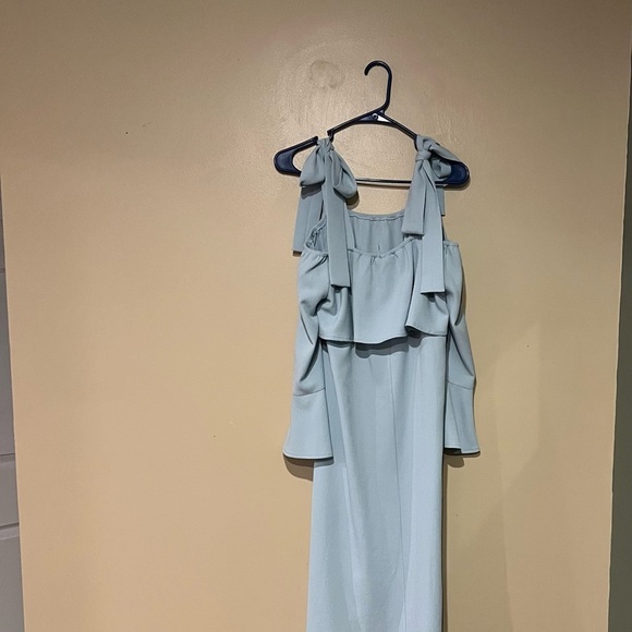 Ganni Women's Cold Shoulder Bow Dress Midi Clark Sterling Blue Size 36 - Picture 5 of 13